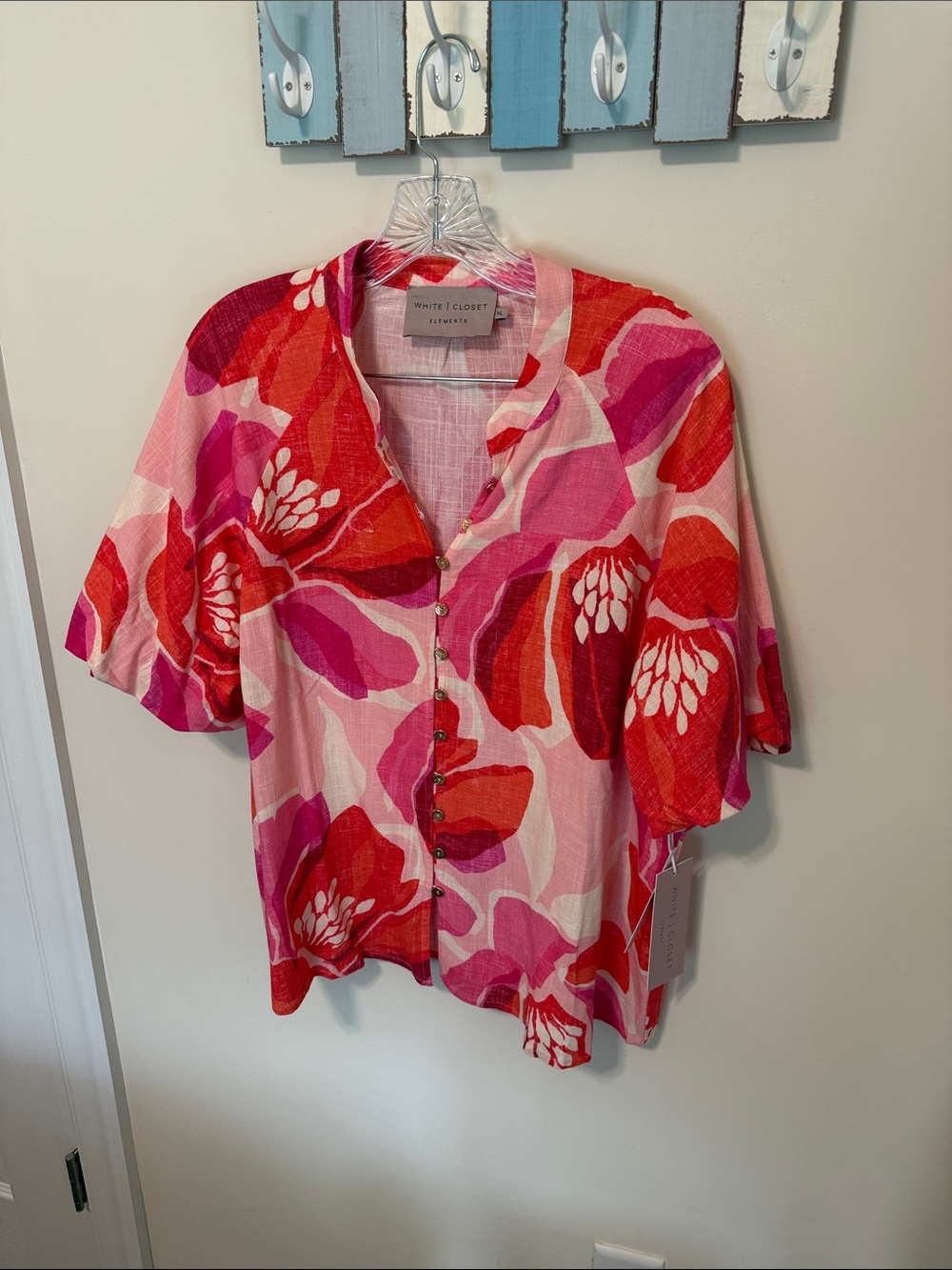 White Closet Elements Women’s Floral Button-Front Blouse / Size XL / Brand NWT